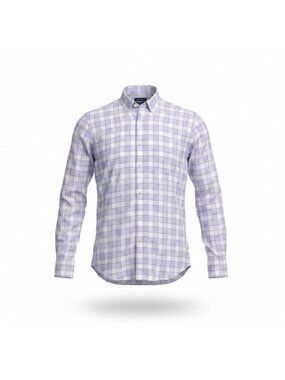 Banana Republic Mens Purple & White Plaid Long Sleeve Grant Fit Shirt Size M